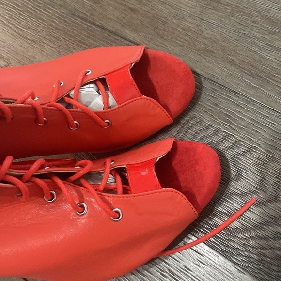 NWT BURJU Under The Influence Open Toe Lace Up Buckle Ankle Boots | Red 11 - Picture 9 of 10